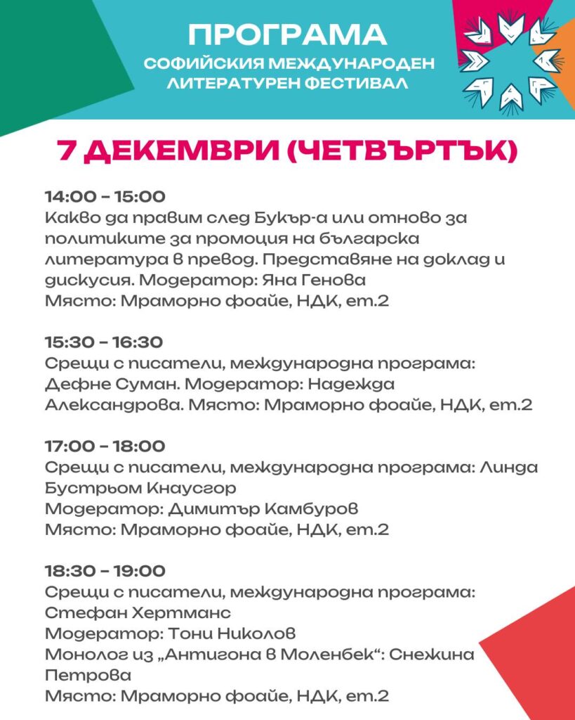 Софийски международен литературен фестивал 7.12.2023г.
